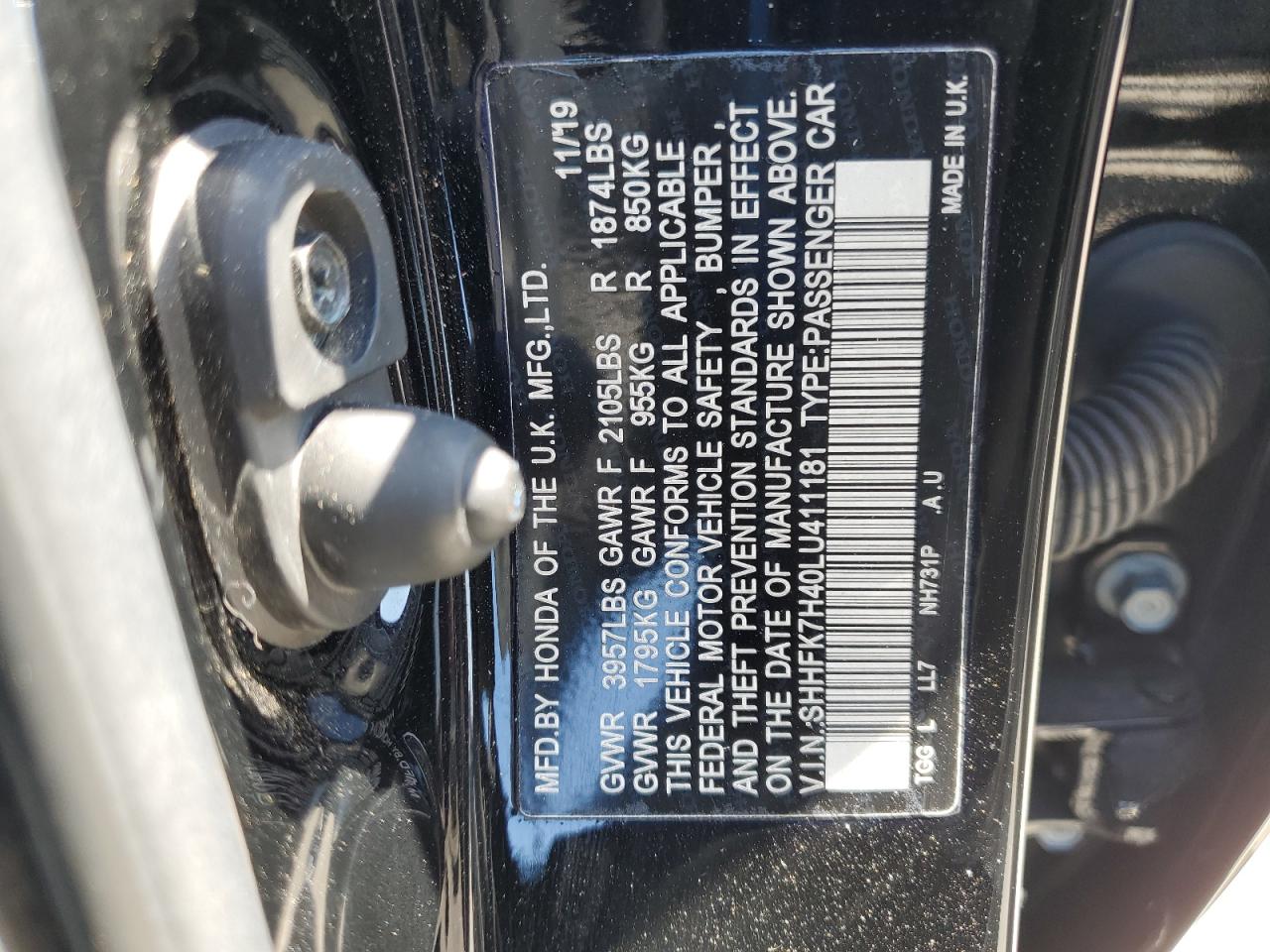 2020 Honda Civic Sport VIN: SHHFK7H40LU411181 Lot: 83982855