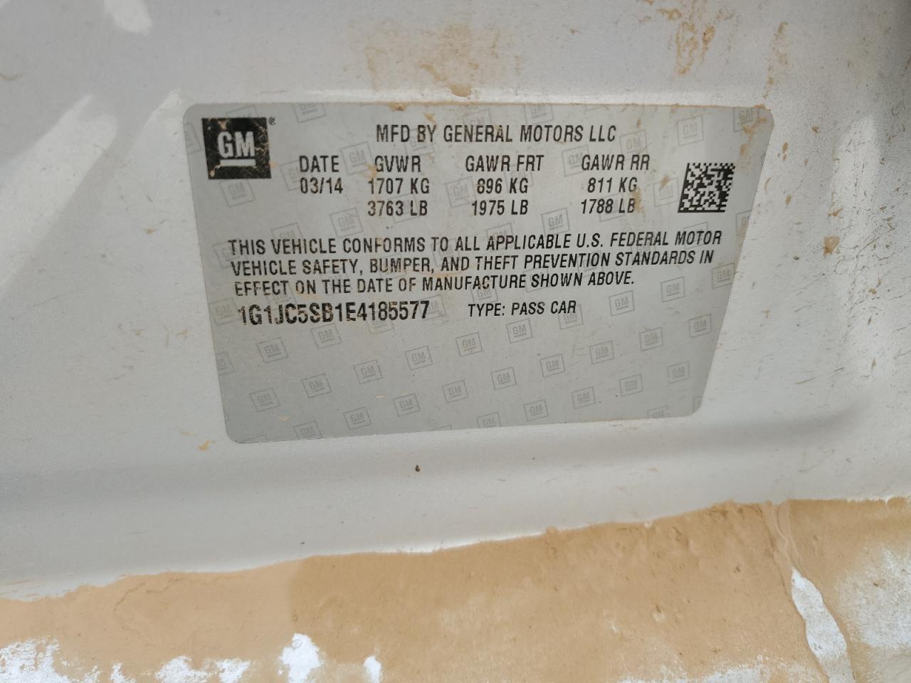 2014 Chevrolet Sonic Lt VIN: 1G1JC5SB1E4185577 Lot: 71261765