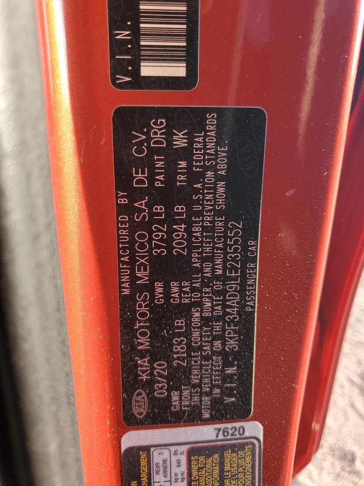 2020 Kia Forte Gt Line VIN: 3KPF34AD9LE235552 Lot: 80839305