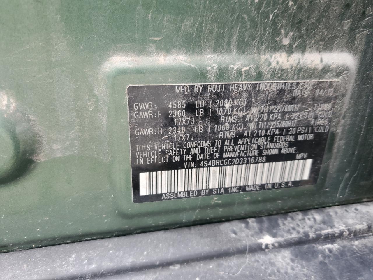 2013 Subaru Outback 2.5I Premium VIN: 4S4BRCGC2D3316788 Lot: 82138725