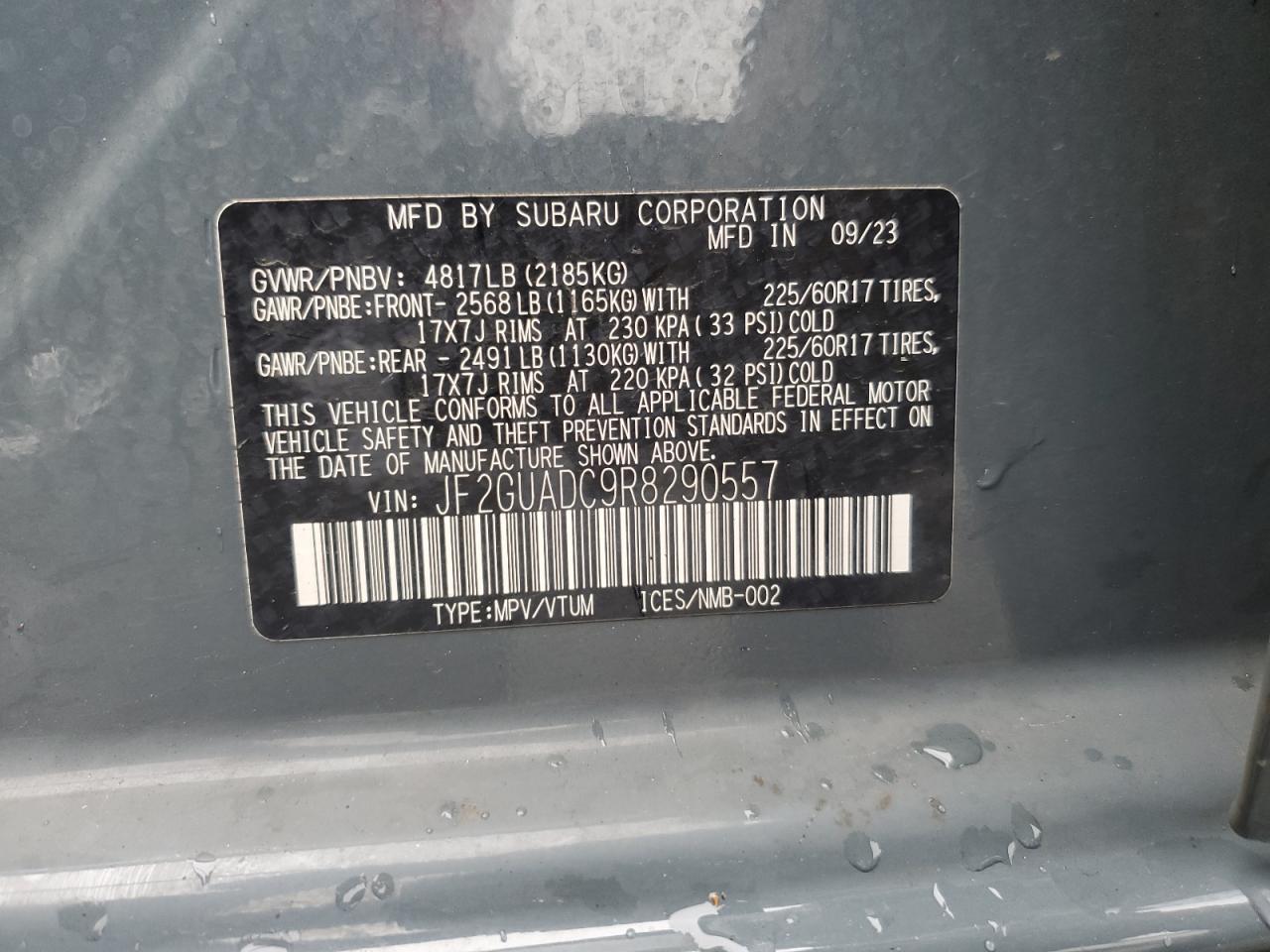 2024 Subaru Crosstrek Premium VIN: JF2GUADC9R8290557 Lot: 80318535