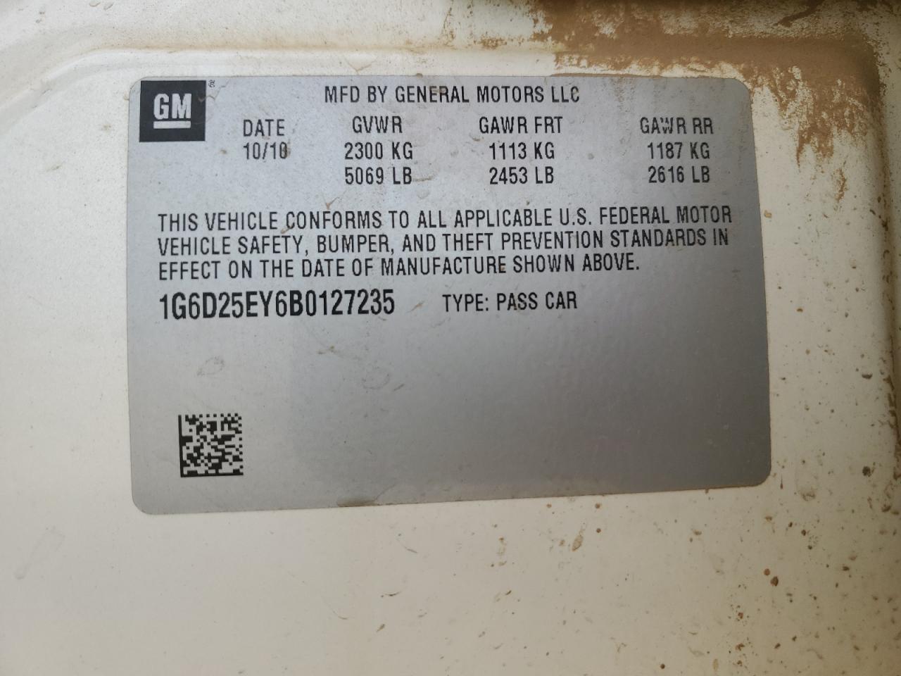 2011 Cadillac Cts VIN: 1G6D25EY6B0127235 Lot: 80989855