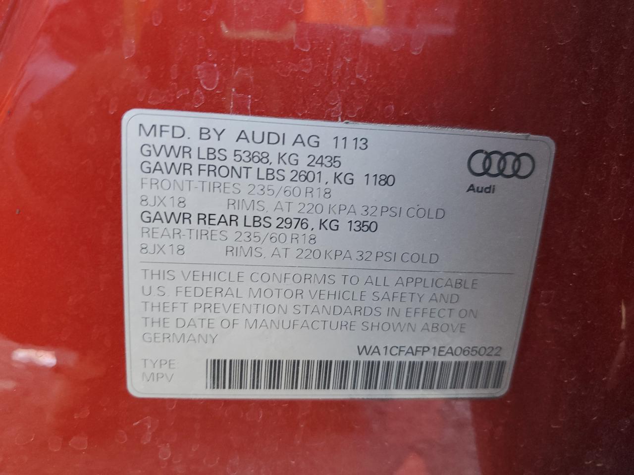 2014 Audi Q5 Premium VIN: WA1CFAFP1EA065022 Lot: 71561405