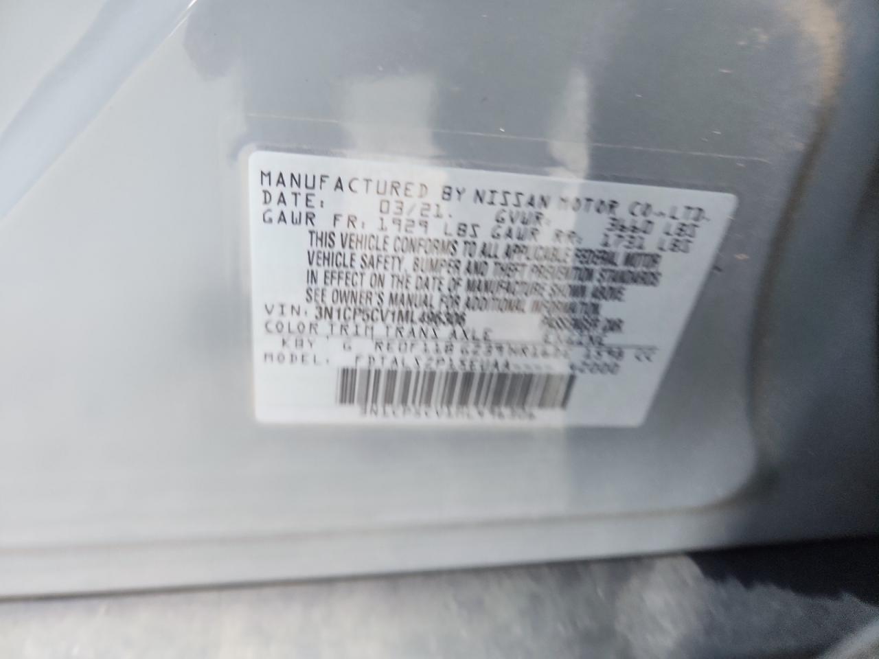 2021 Nissan Kicks Sv VIN: 3N1CP5CV1ML496306 Lot: 71487885