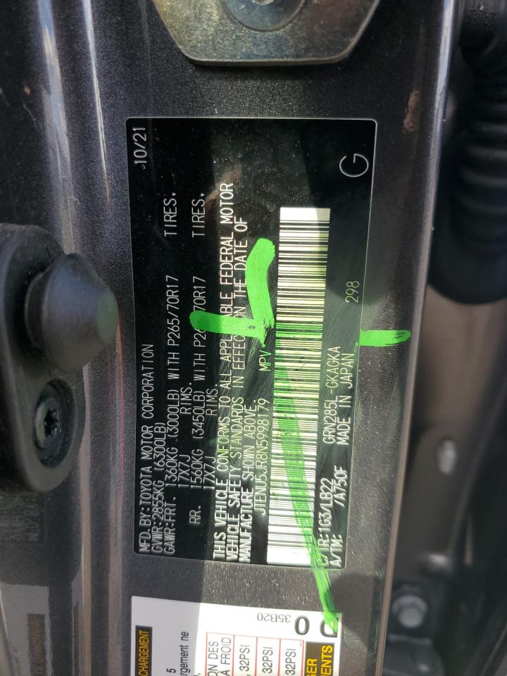 2022 Toyota 4Runner Sr5/Sr5 Premium VIN: JTENU5JR8N5998179 Lot: 84231795