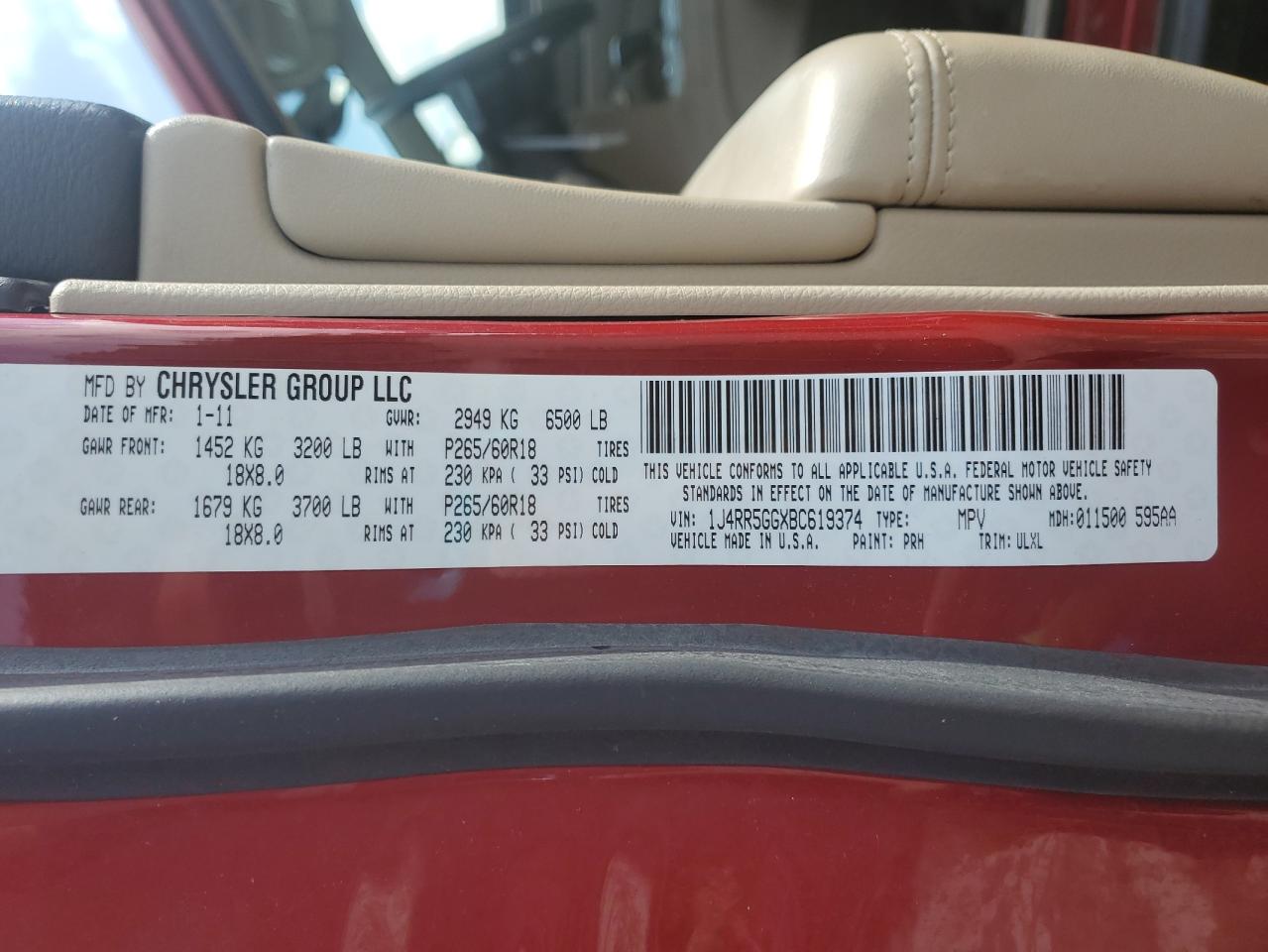 2011 Jeep Grand Cherokee Limited VIN: 1J4RR5GGXBC619374 Lot: 82047445