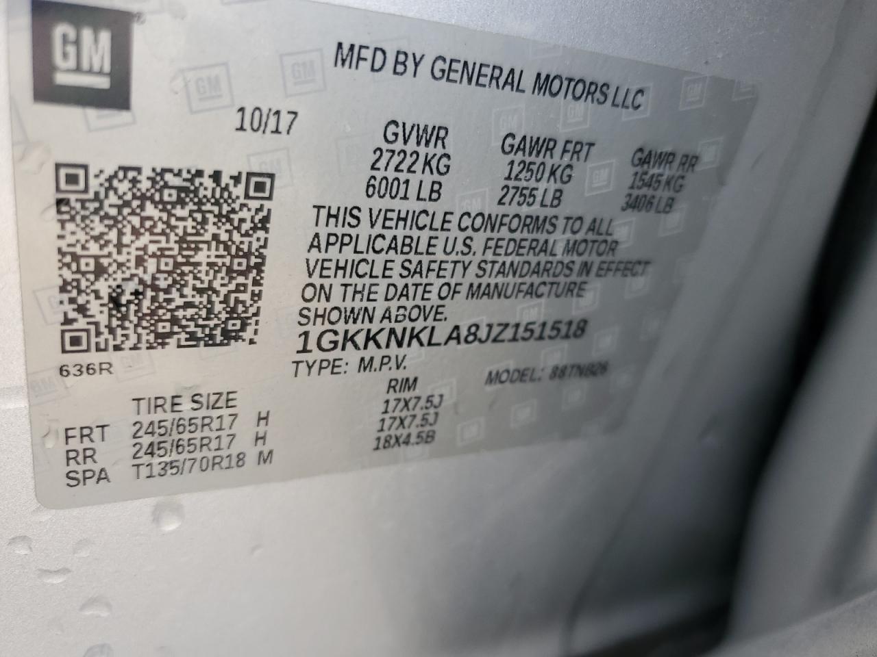 2018 GMC Acadia Sle VIN: 1GKKNKLA8JZ151518 Lot: 80997115