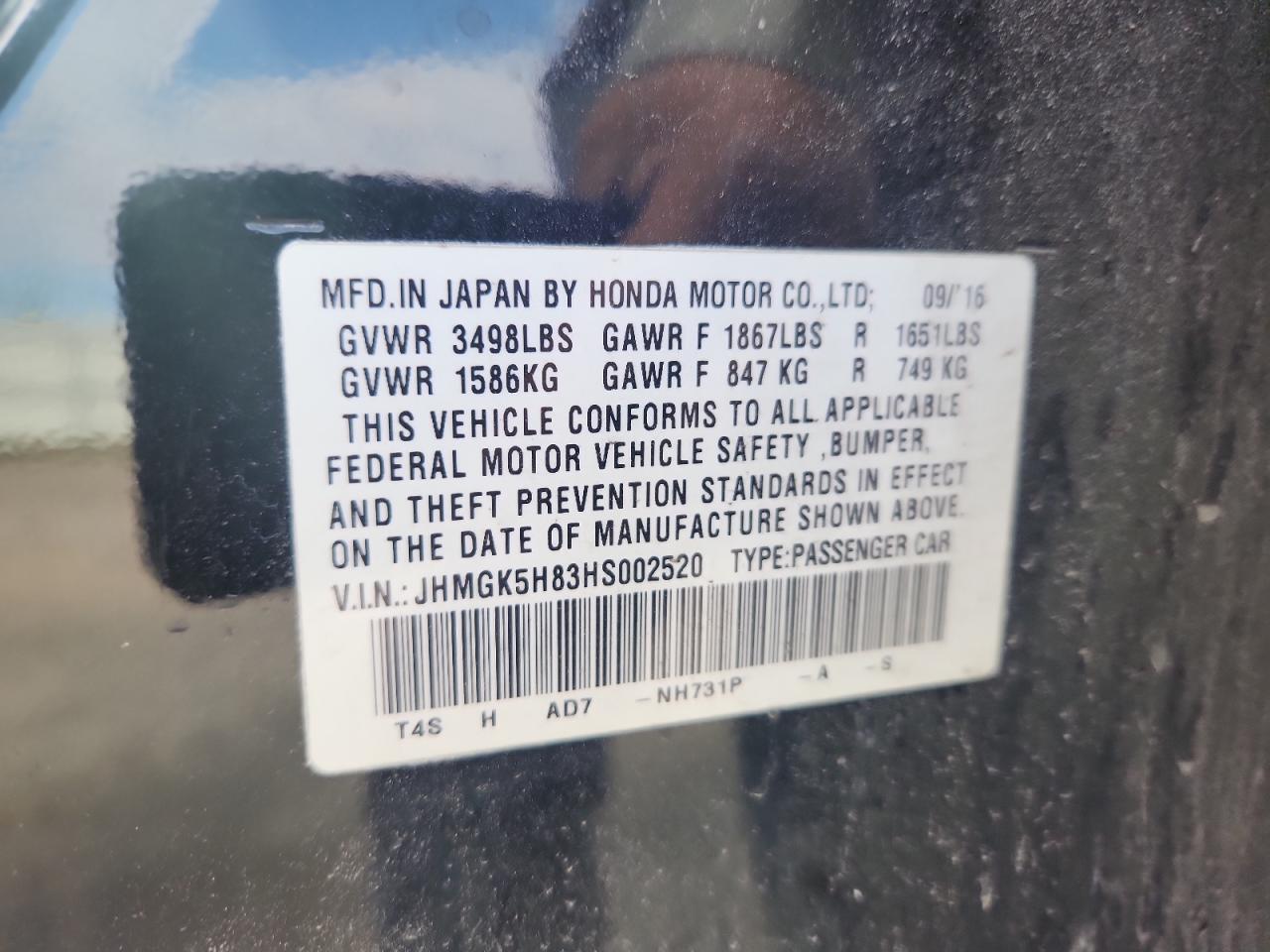 2017 Honda Fit Ex VIN: JHMGK5H83HS002520 Lot: 71975655