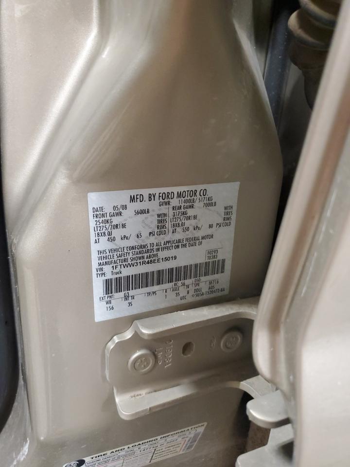 2008 Ford F350 Srw Super Duty VIN: 1FTWW31R48EE15019 Lot: 70384435