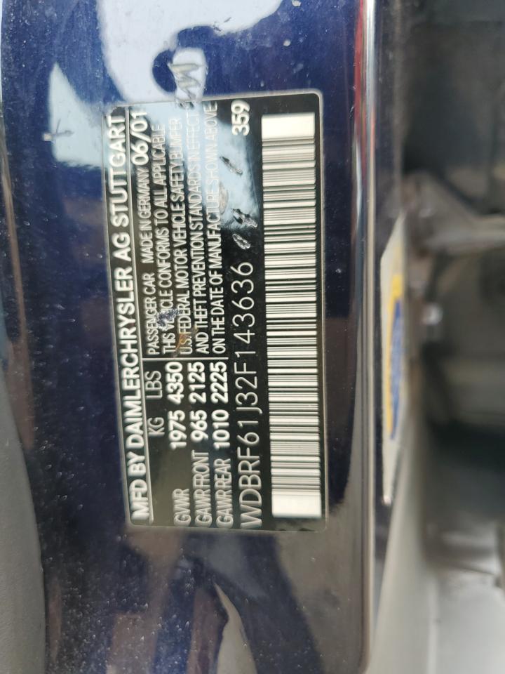 2002 Mercedes-Benz C 240 VIN: WDBRF61J32F143636 Lot: 84567925