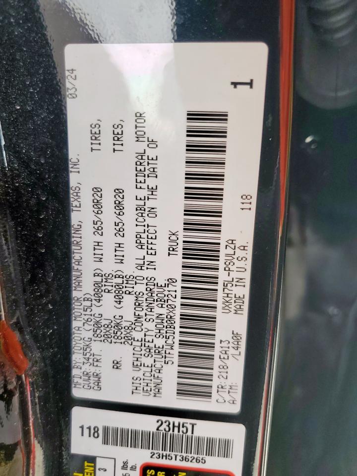 2024 Toyota Tundra Crewmax Limited VIN: 5TFWC5DB0RX072170 Lot: 81003365