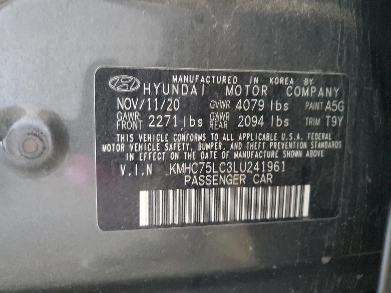 2020 Hyundai Ioniq Se VIN: KMHC75LC3LU241961 Lot: 81454635