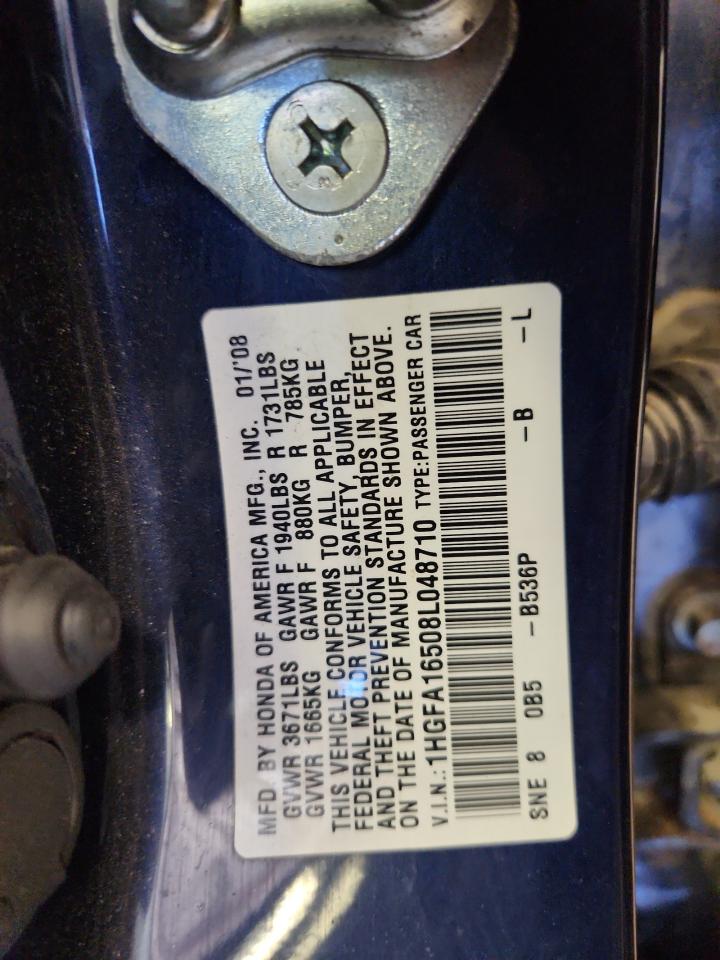 2008 Honda Civic Lx VIN: 1HGFA16508L048710 Lot: 84036435