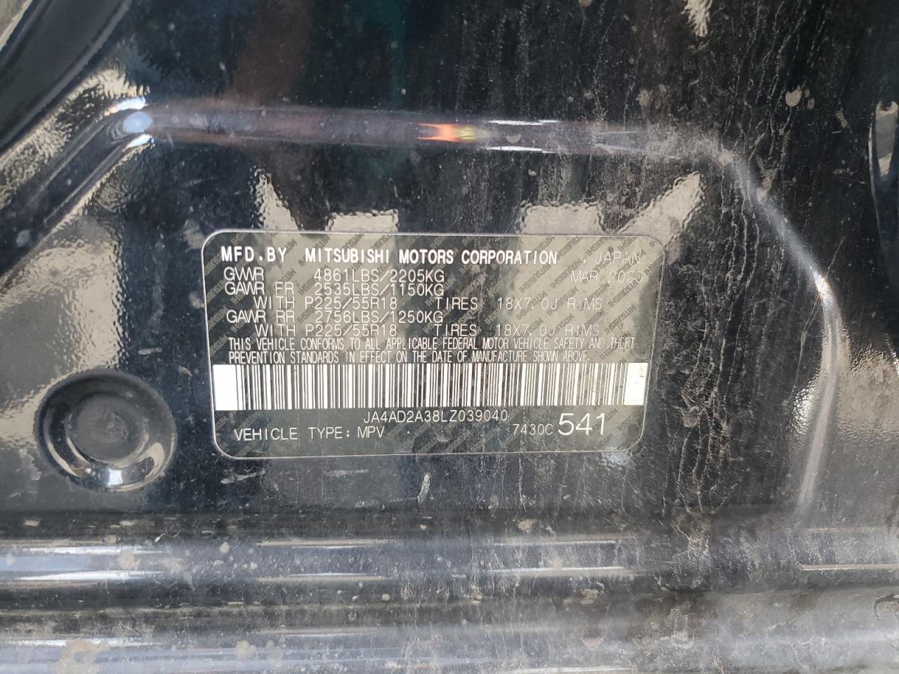 2020 Mitsubishi Outlander Es VIN: JA4AD2A38LZ039040 Lot: 81240375