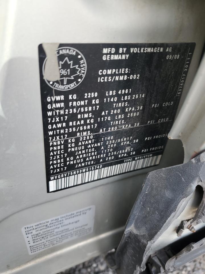 2009 Volkswagen Tiguan Se VIN: WVGBV75N99W515740 Lot: 70953295