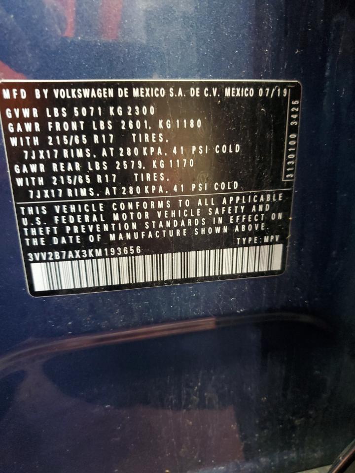 2019 Volkswagen Tiguan Se VIN: 3VV2B7AX3KM193656 Lot: 81833315