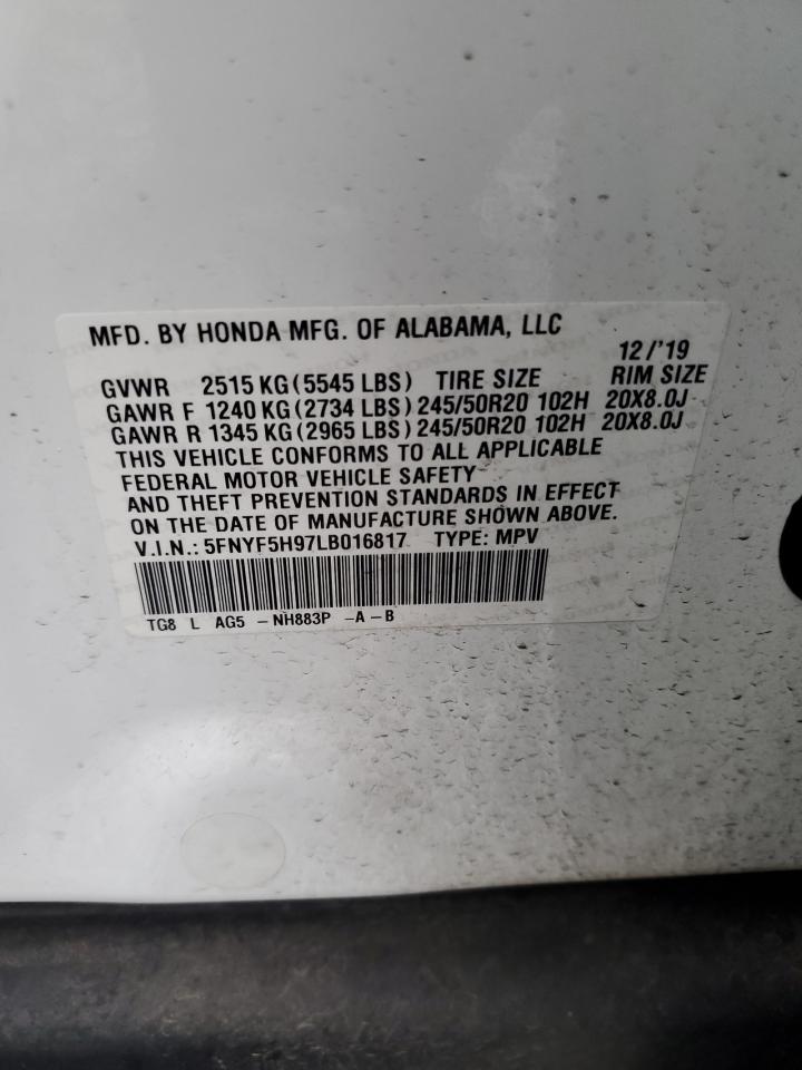2020 Honda Pilot Touring VIN: 5FNYF5H97LB016817 Lot: 81709355