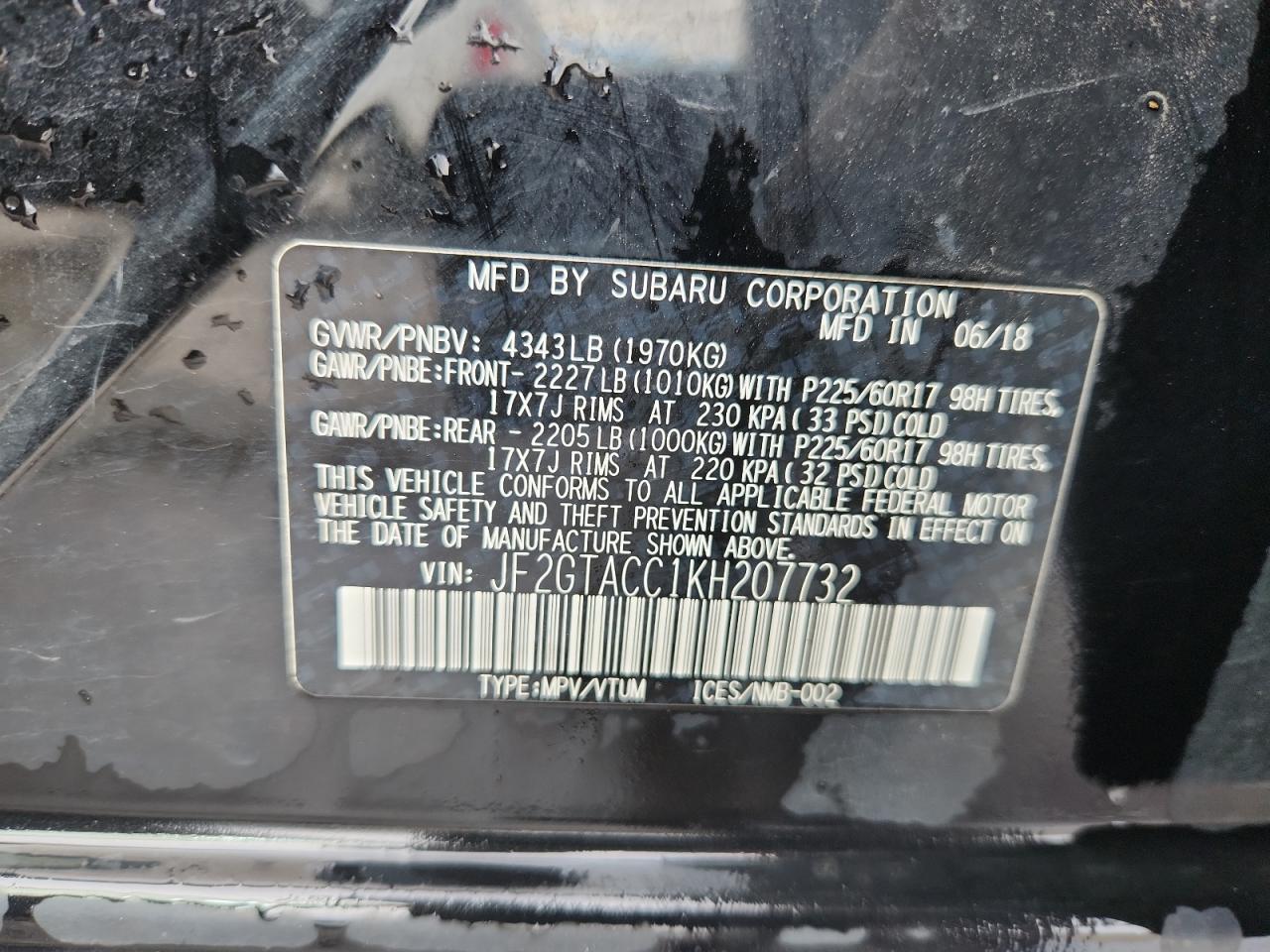 2019 Subaru Crosstrek Premium VIN: JF2GTACC1KH207732 Lot: 71966435