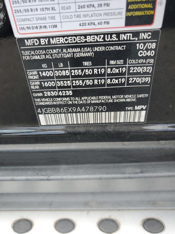2009 Mercedes-Benz Ml 350 VIN: 4JGBB86EX9A478790 Lot: 81962685