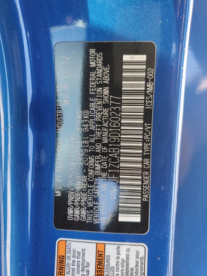 2013 Subaru Brz 2.0 Premium VIN: JF1ZCAB19D1602377 Lot: 80579465
