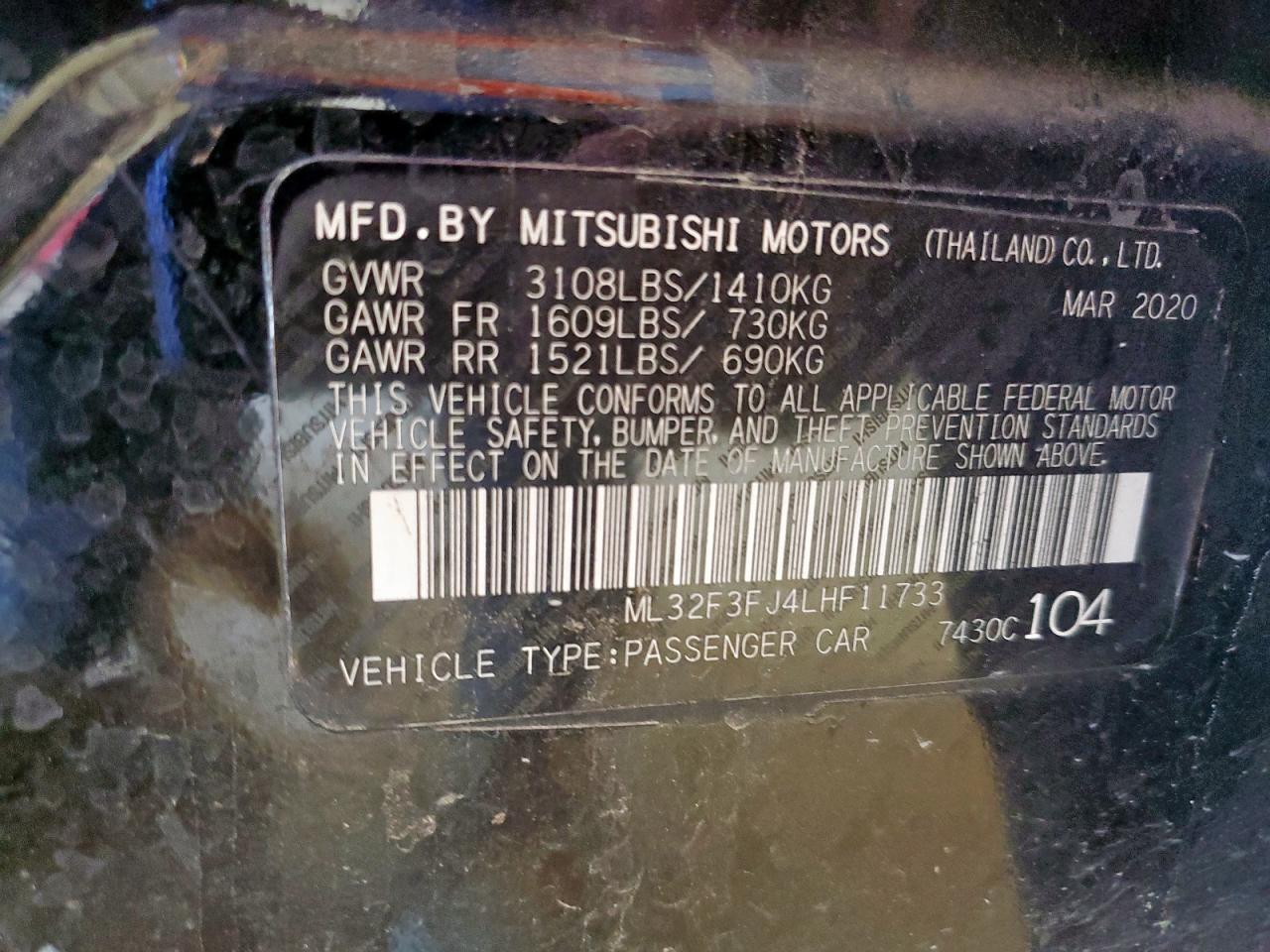 2020 Mitsubishi Mirage G4 Es VIN: ML32F3FJ4LHF11733 Lot: 71811365