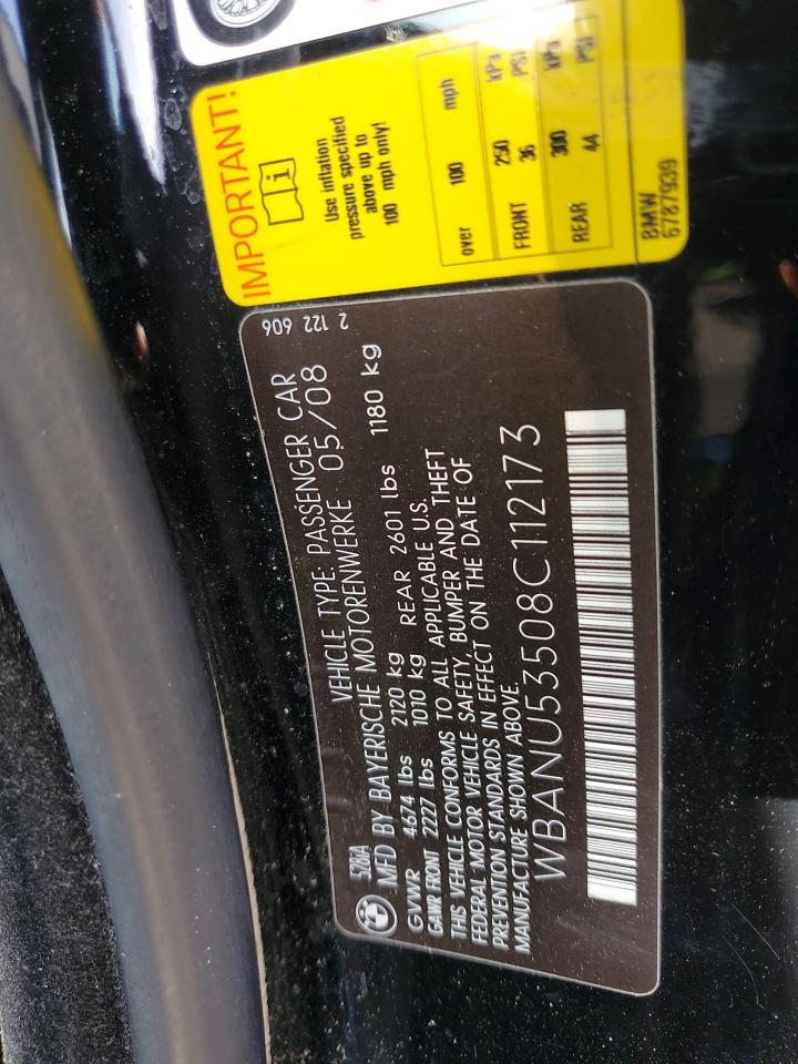 2008 BMW 528 I VIN: WBANU53508C112173 Lot: 81567805