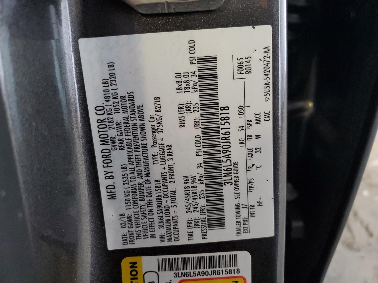 2018 Lincoln Mkz Premiere VIN: 3LN6L5A90JR615818 Lot: 71099275