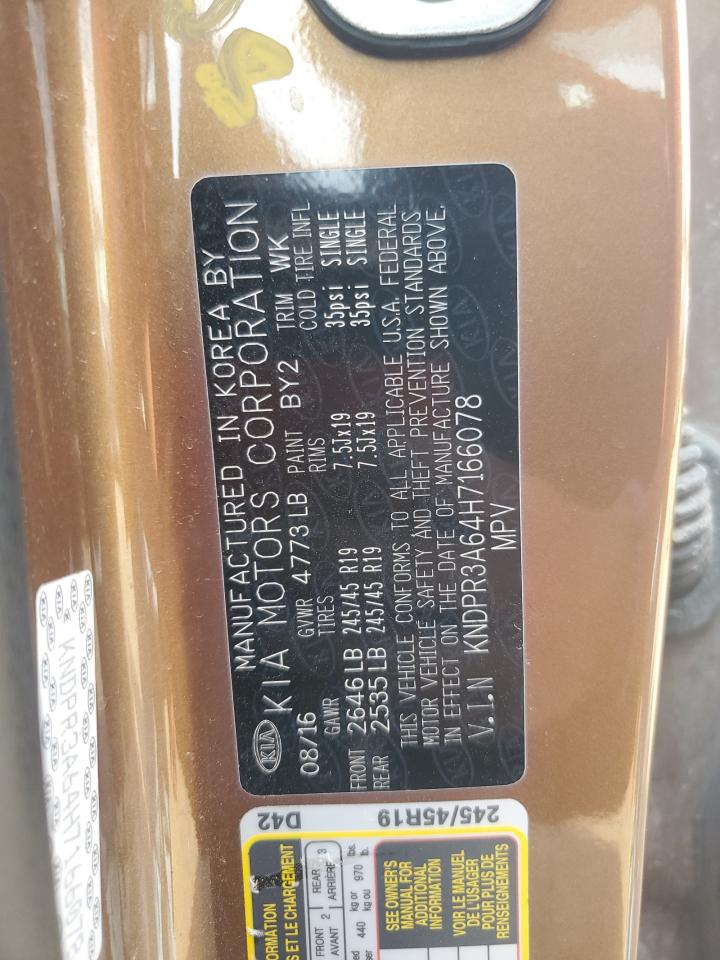 2017 Kia Sportage Sx VIN: KNDPR3A64H7166078 Lot: 71917595