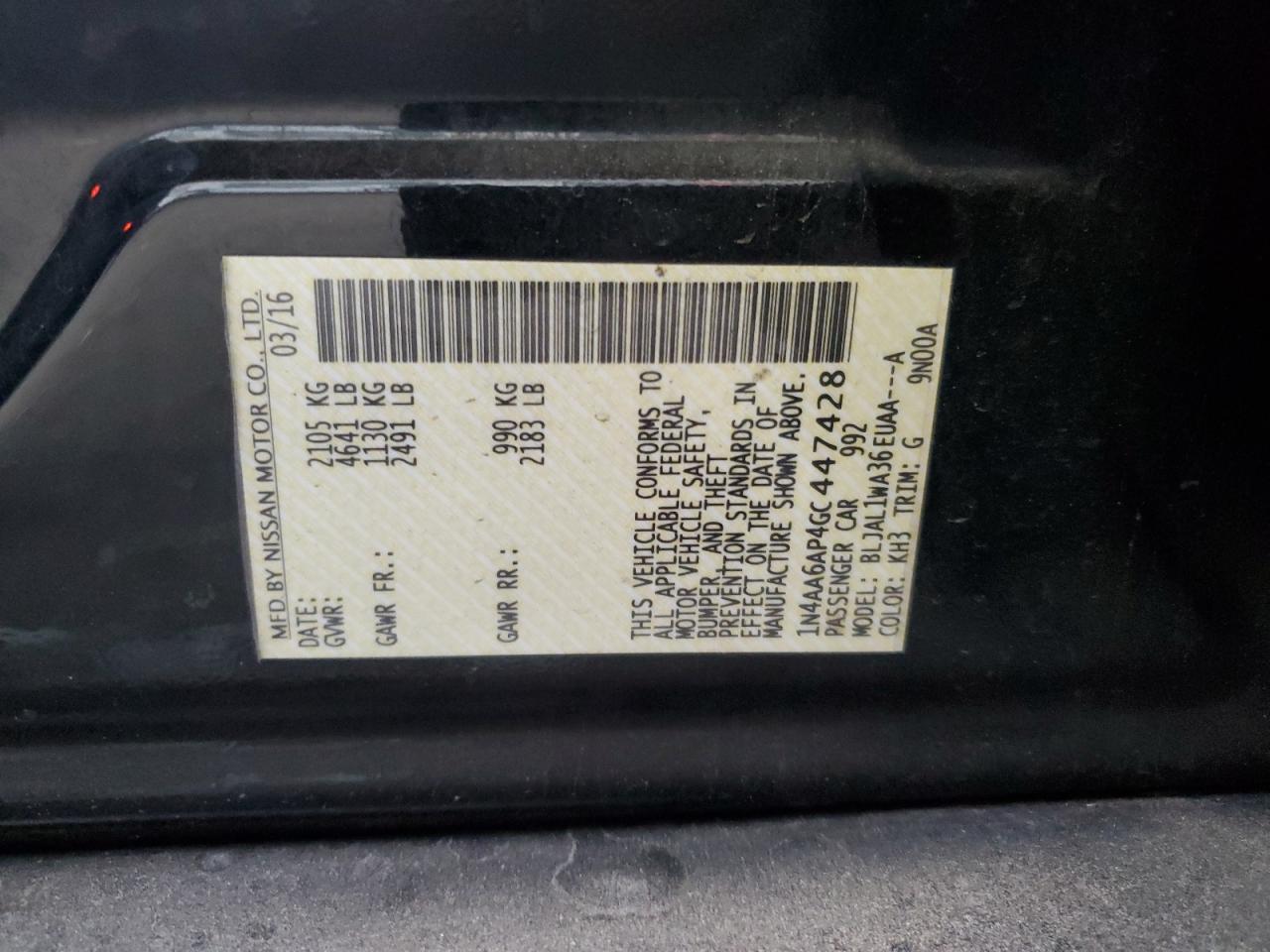 2016 Nissan Maxima 3.5S VIN: 1N4AA6AP4GC447428 Lot: 80923715