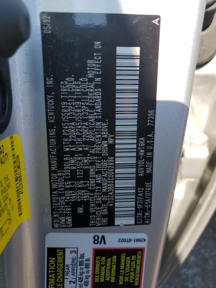 2012 Toyota Venza Le VIN: 4T3ZA3BBXCU062896 Lot: 70887495