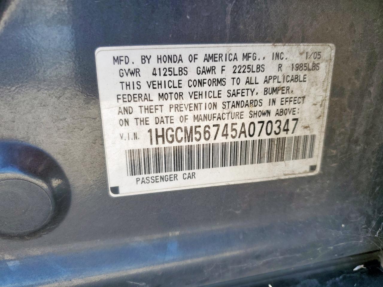 2005 Honda Accord Ex VIN: 1HGCM56745A070347 Lot: 81525745