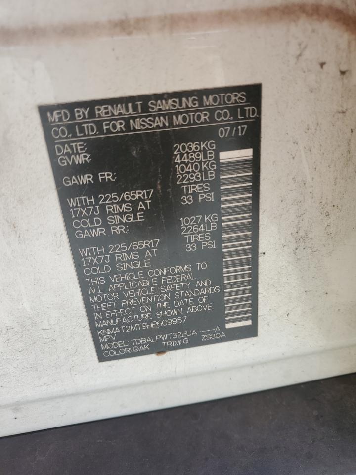 2017 Nissan Rogue S VIN: KNMAT2MT9HP609957 Lot: 83873285