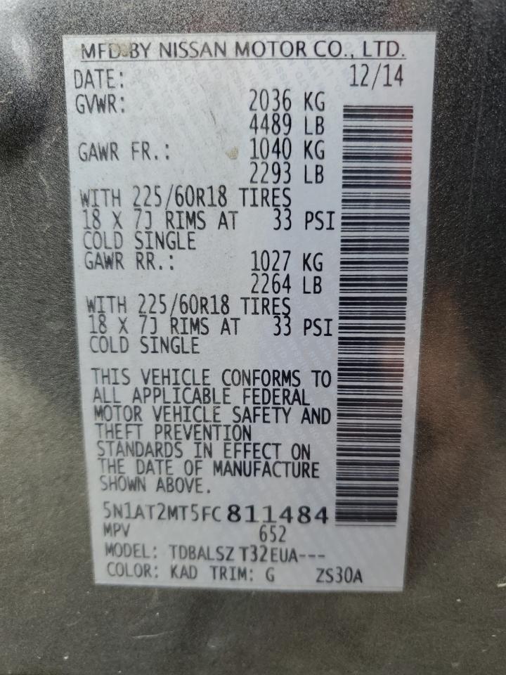 2015 Nissan Rogue S VIN: 5N1AT2MT5FC811484 Lot: 83758925