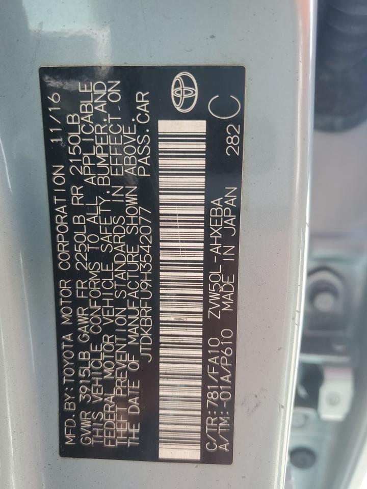 2017 Toyota Prius VIN: JTDKBRFU9H3542077 Lot: 80522525