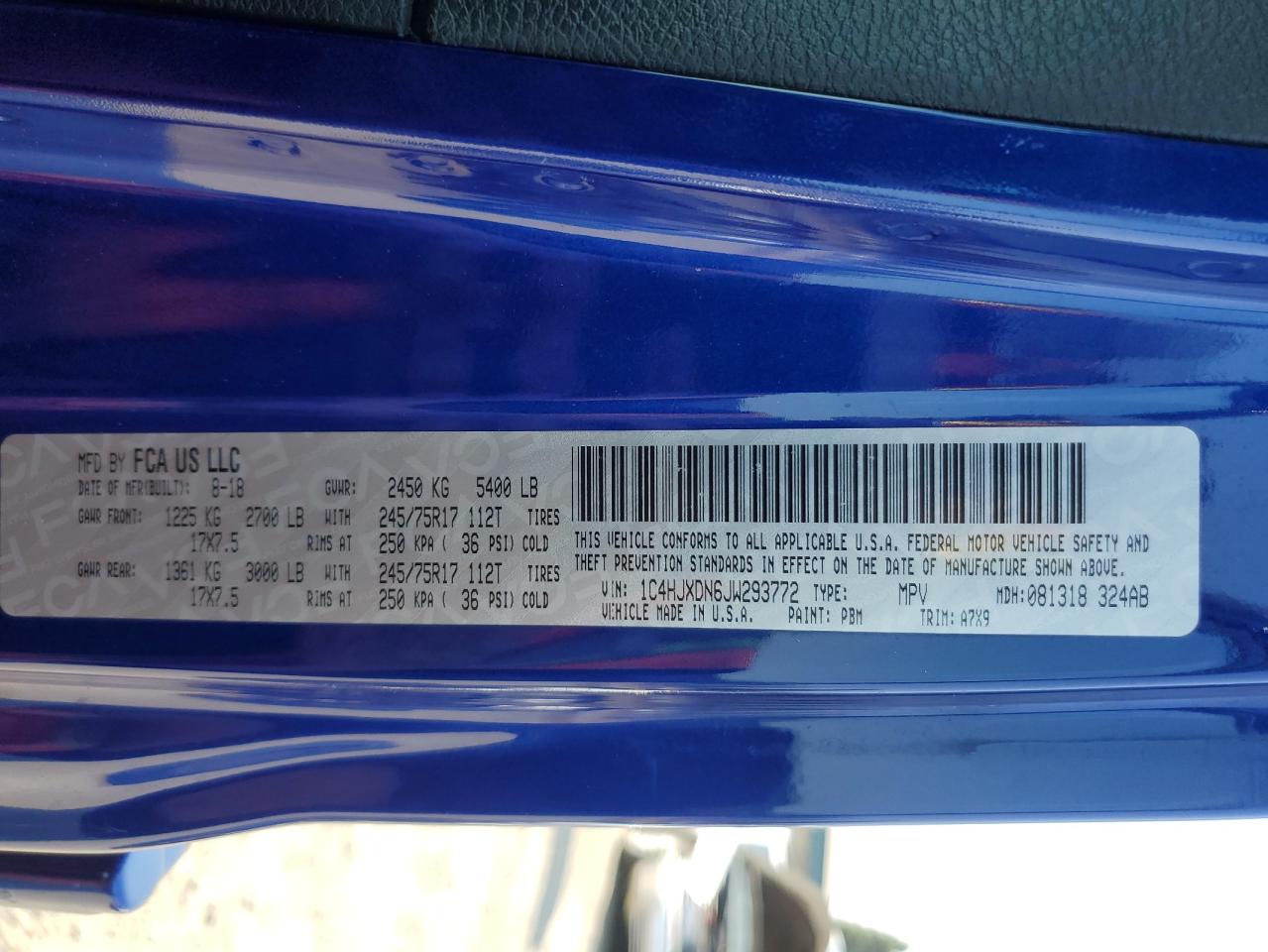 2018 Jeep Wrangler Unlimited Sport VIN: 1C4HJXDN6JW293772 Lot: 71725535