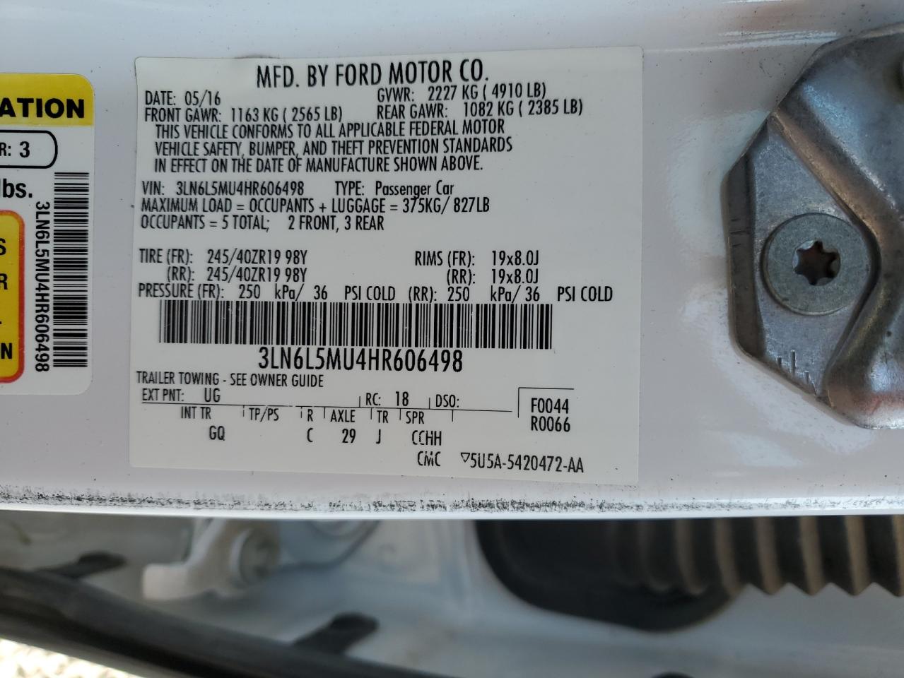 2017 Lincoln Mkz Hybrid Reserve VIN: 3LN6L5MU4HR606498 Lot: 84934215