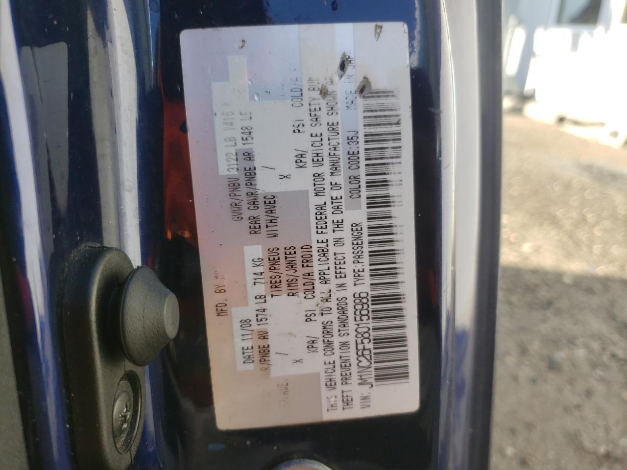 2008 Mazda Mx-5 Miata VIN: JM1NC26F580156986 Lot: 81850985