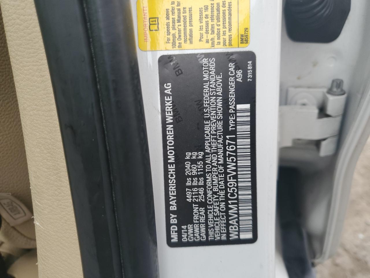 2015 BMW X1 Sdrive28I VIN: WBAVM1C59FVW57671 Lot: 81657475