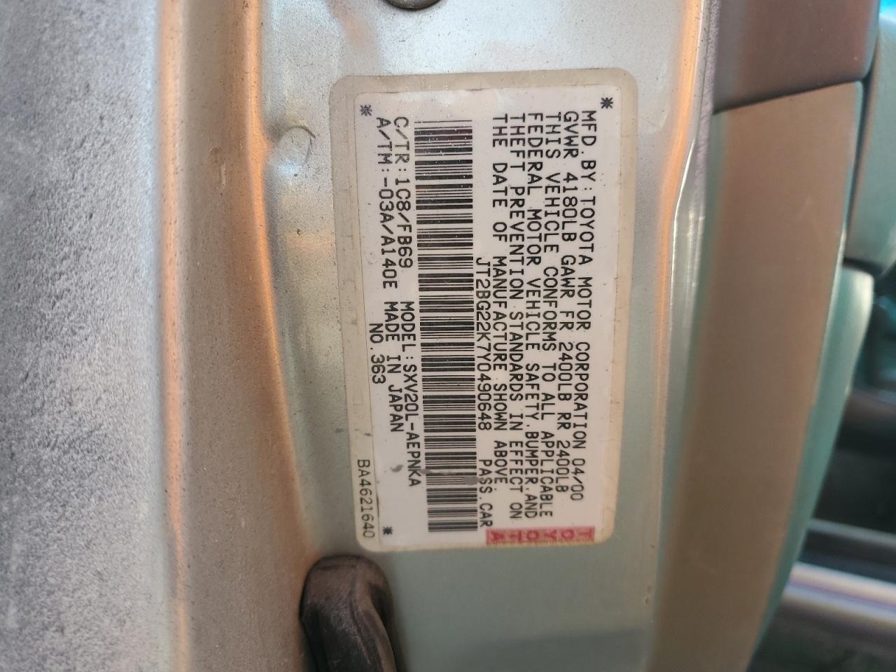 2000 Toyota Camry Ce VIN: JT2BG22K7Y0490648 Lot: 72074715