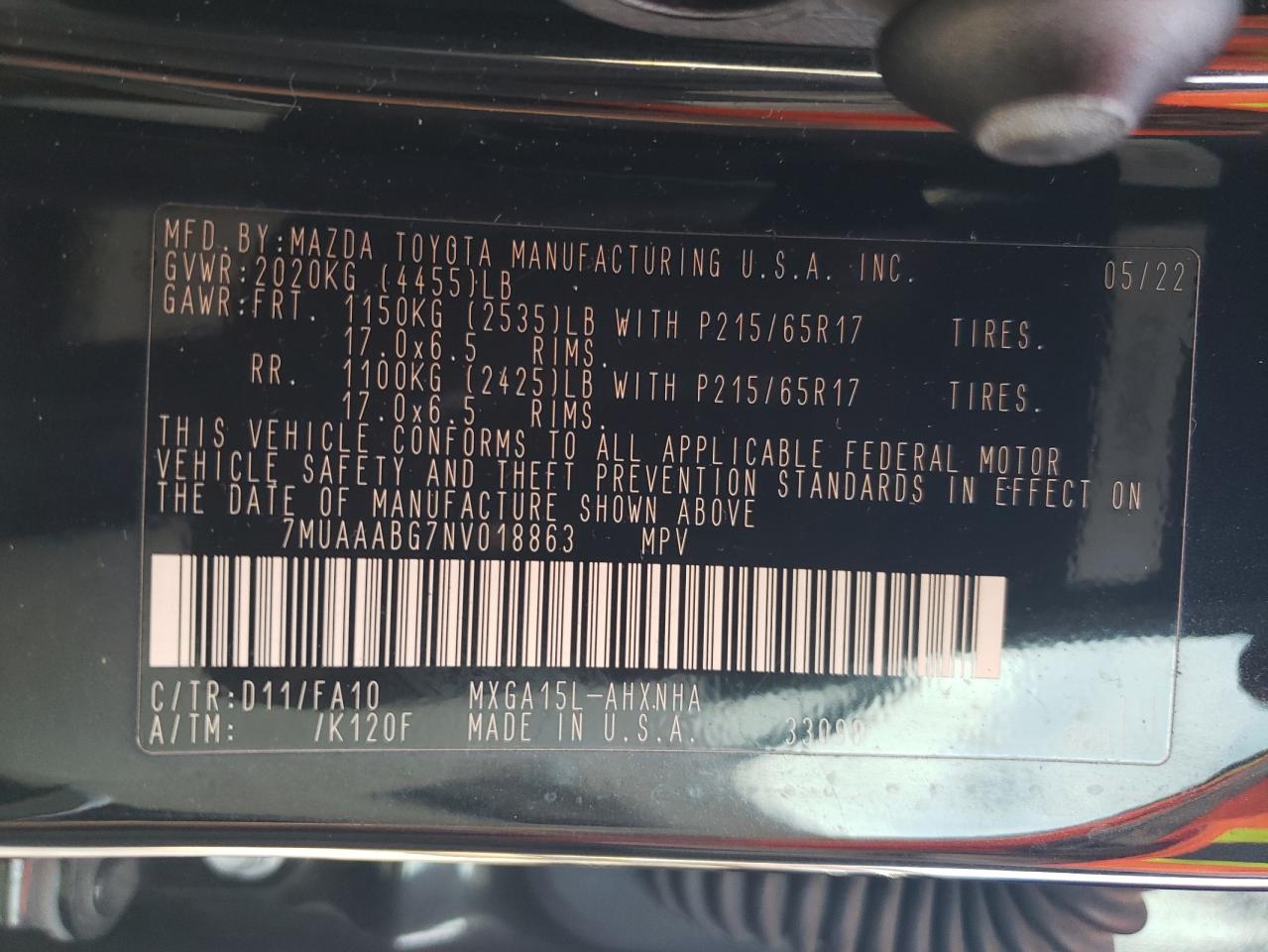 2022 Toyota Corolla Cross L VIN: 7MUAAABG7NV018863 Lot: 81265985