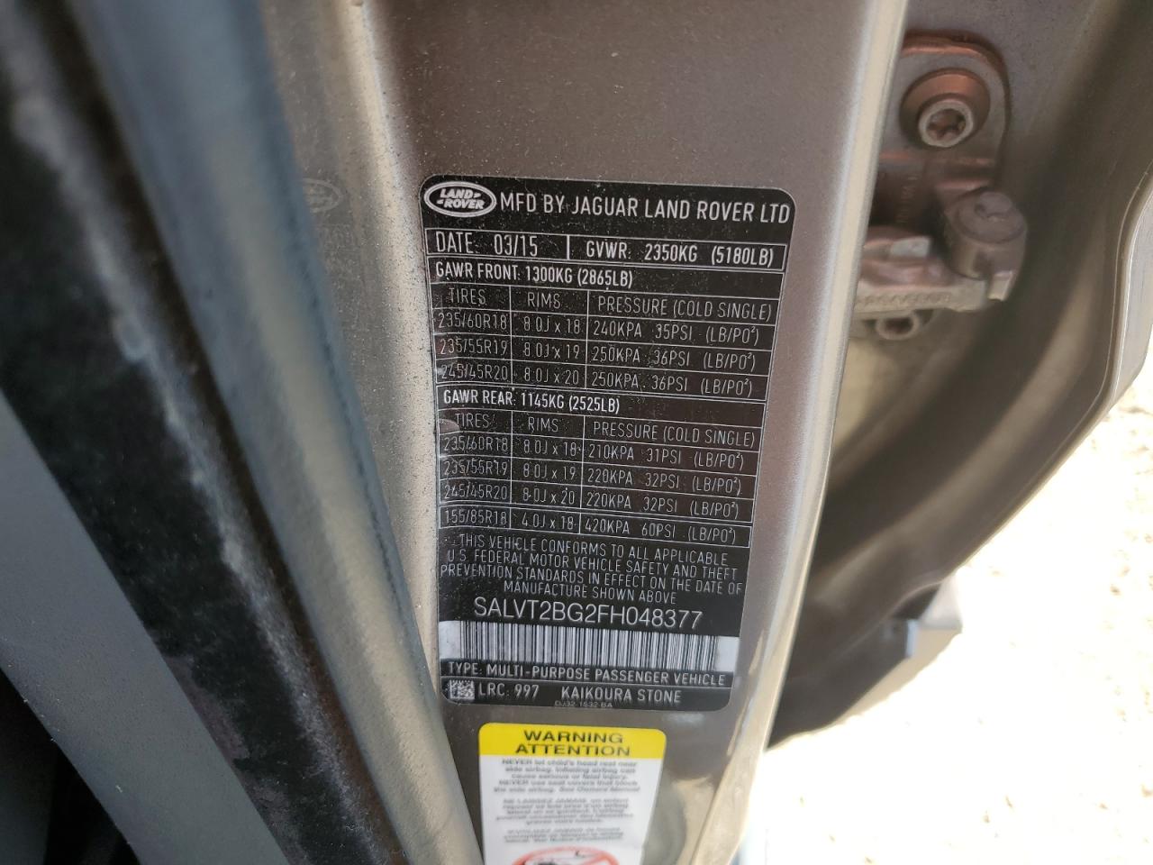 2015 Land Rover Range Rover Evoque Dynamic Premium VIN: SALVT2BG2FH048377 Lot: 80576815