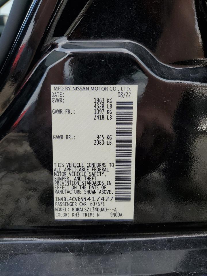 2022 Nissan Altima Sr VIN: 1N4BL4CV6NN417427 Lot: 81595605