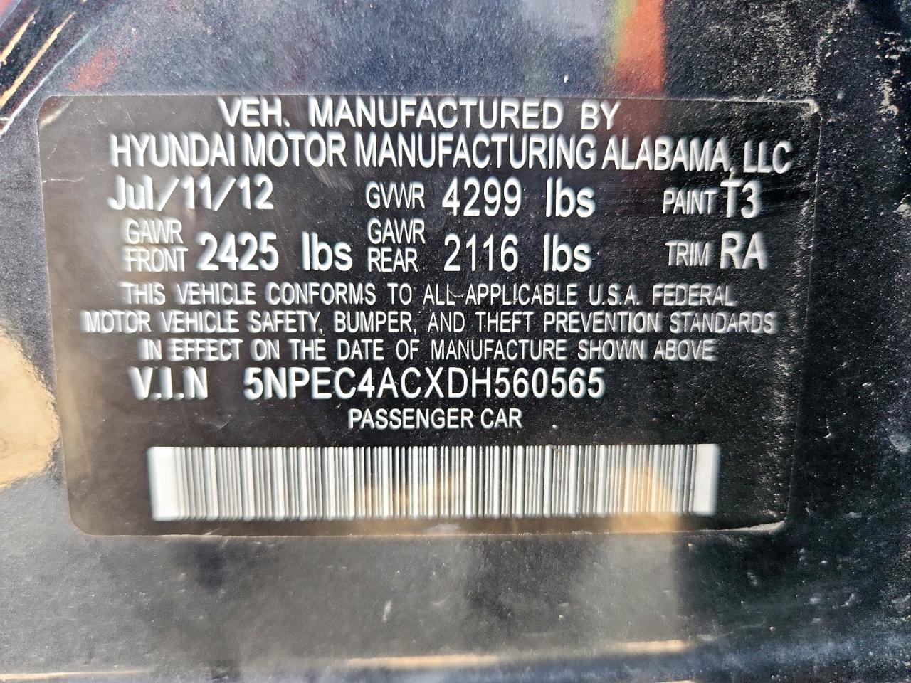 2013 Hyundai Sonata Se VIN: 5NPEC4ACXDH560565 Lot: 82170035