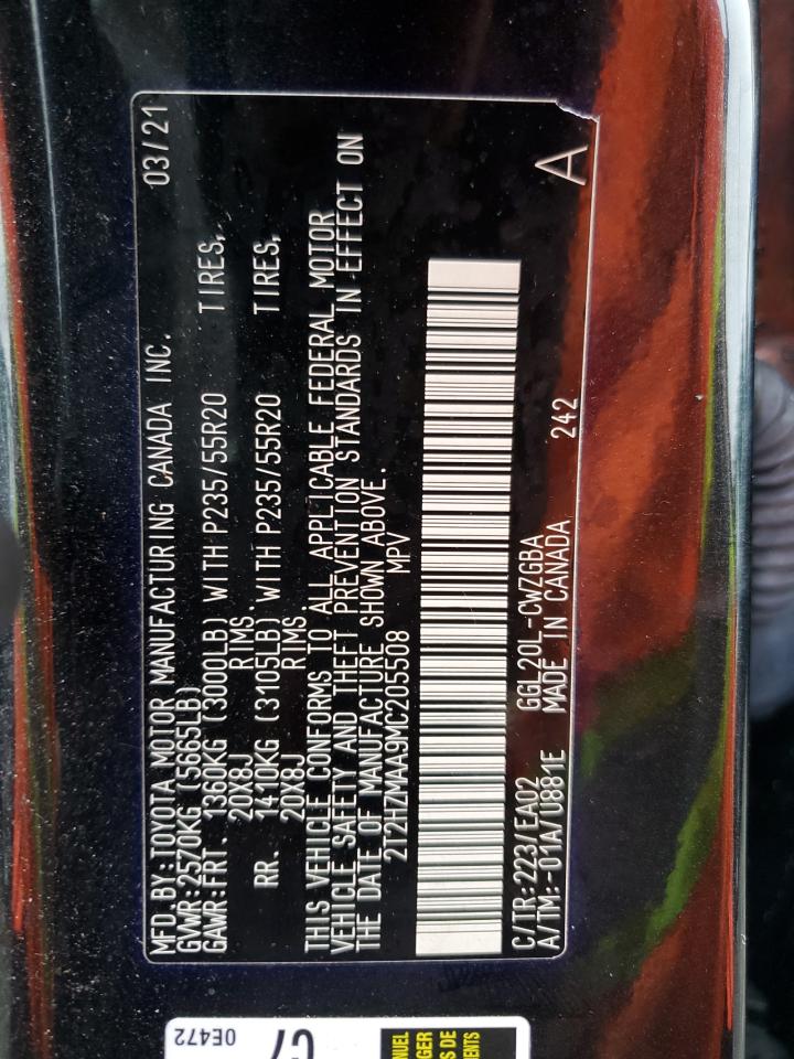 2021 Lexus Rx 350 VIN: 2T2HZMAA9MC205508 Lot: 81296105