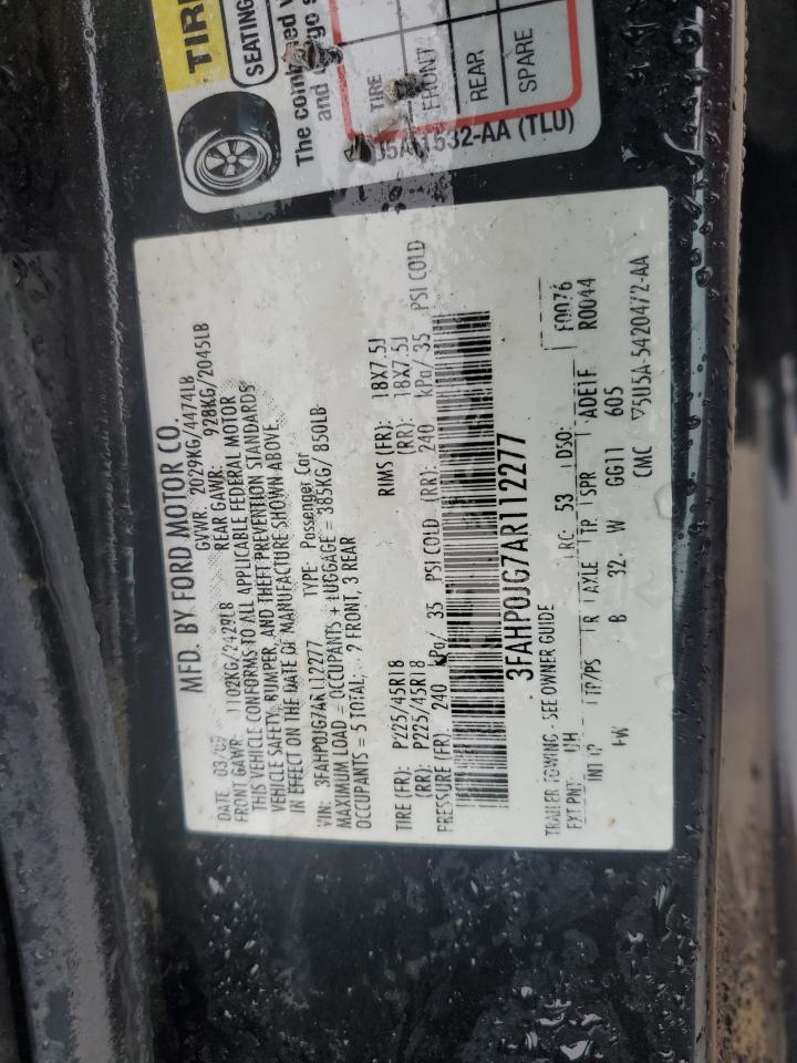 2010 Ford Fusion Sel VIN: 3FAHP0JG7AR112277 Lot: 81505195