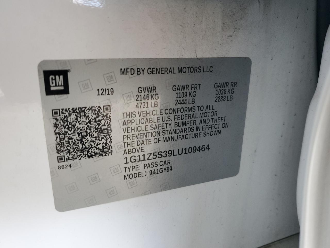 2020 Chevrolet Impala Lt VIN: 1G11Z5S39LU109464 Lot: 71689535