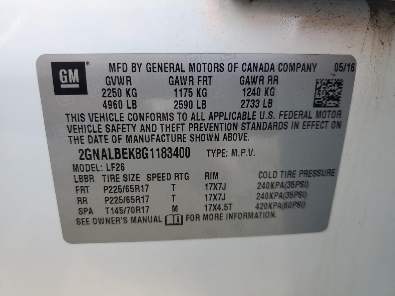 2016 Chevrolet Equinox Ls VIN: 2GNALBEK8G1183400 Lot: 81103735