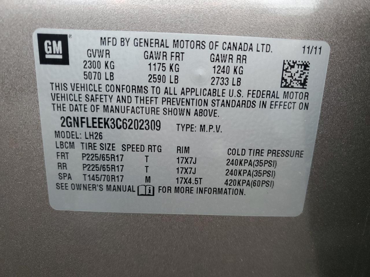 2012 Chevrolet Equinox Lt VIN: 2GNFLEEK3C6202309 Lot: 80116625