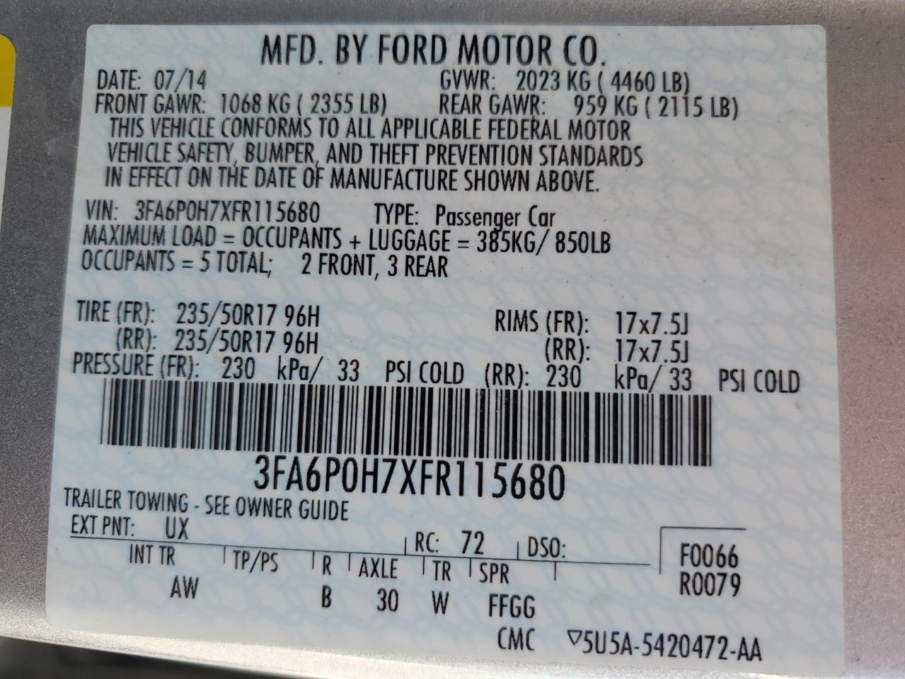 2015 Ford Fusion Se VIN: 3FA6P0H7XFR115680 Lot: 81756285
