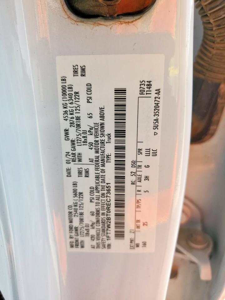 2024 Ford F250 Super Duty VIN: 1FT7W2BT0REC73651 Lot: 71512895